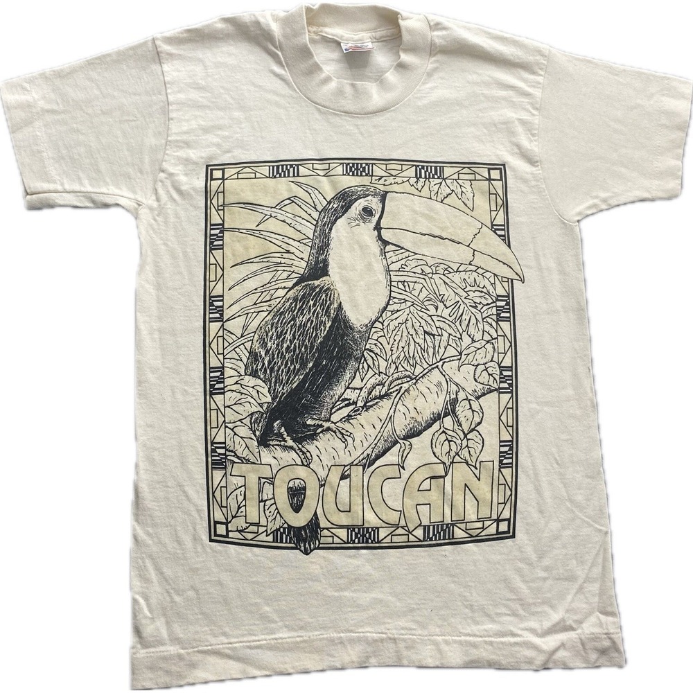 Vtg Toucan T-Shirt Fruit of the Loom Youth 10-12 Short Sleeve Single Stitch 80's